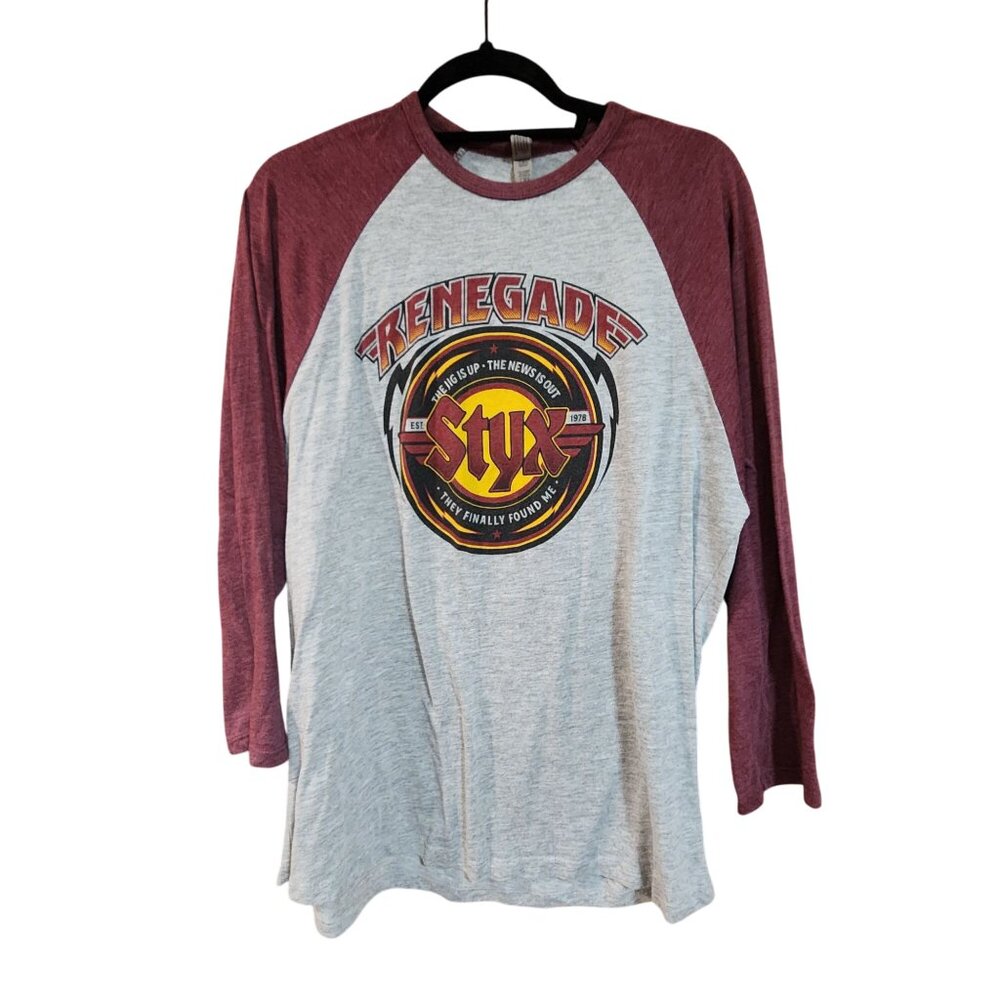 Styx Renegade Raglan Baseball Tee Shirt Gray & Burgundy Long Sleeve L
